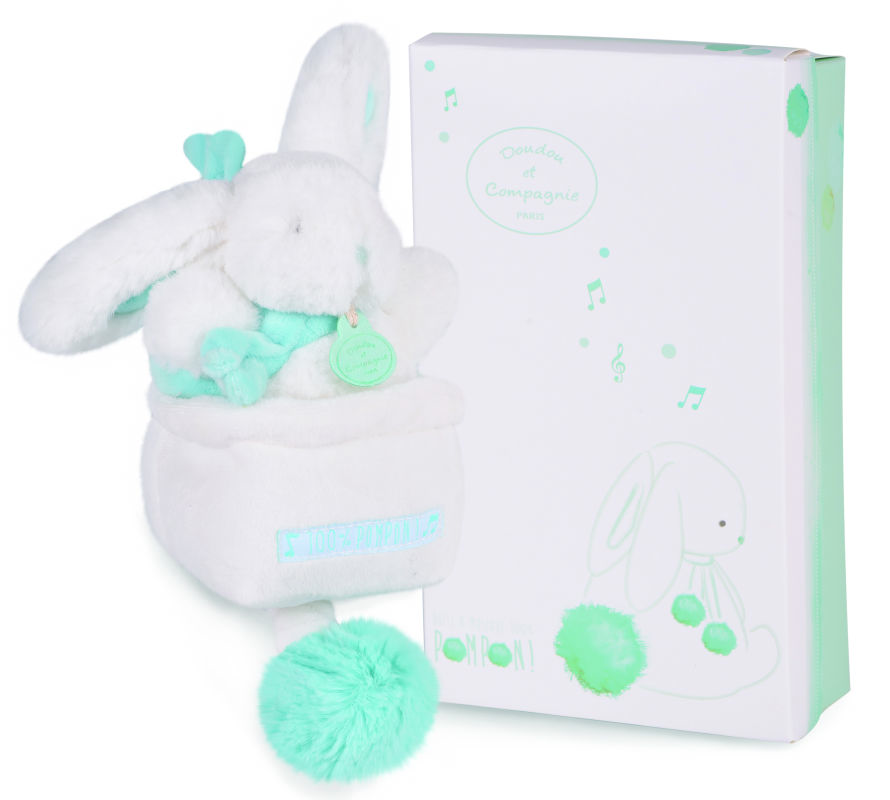  rabbit pompon musical box  almond green white 